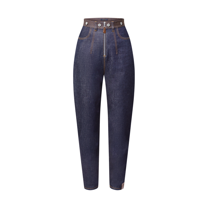 Topstitched Washed Denim Jeans