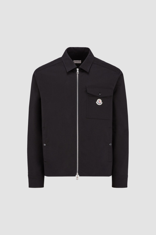 BLACK GABARDINE ZIP-UP SHIRT