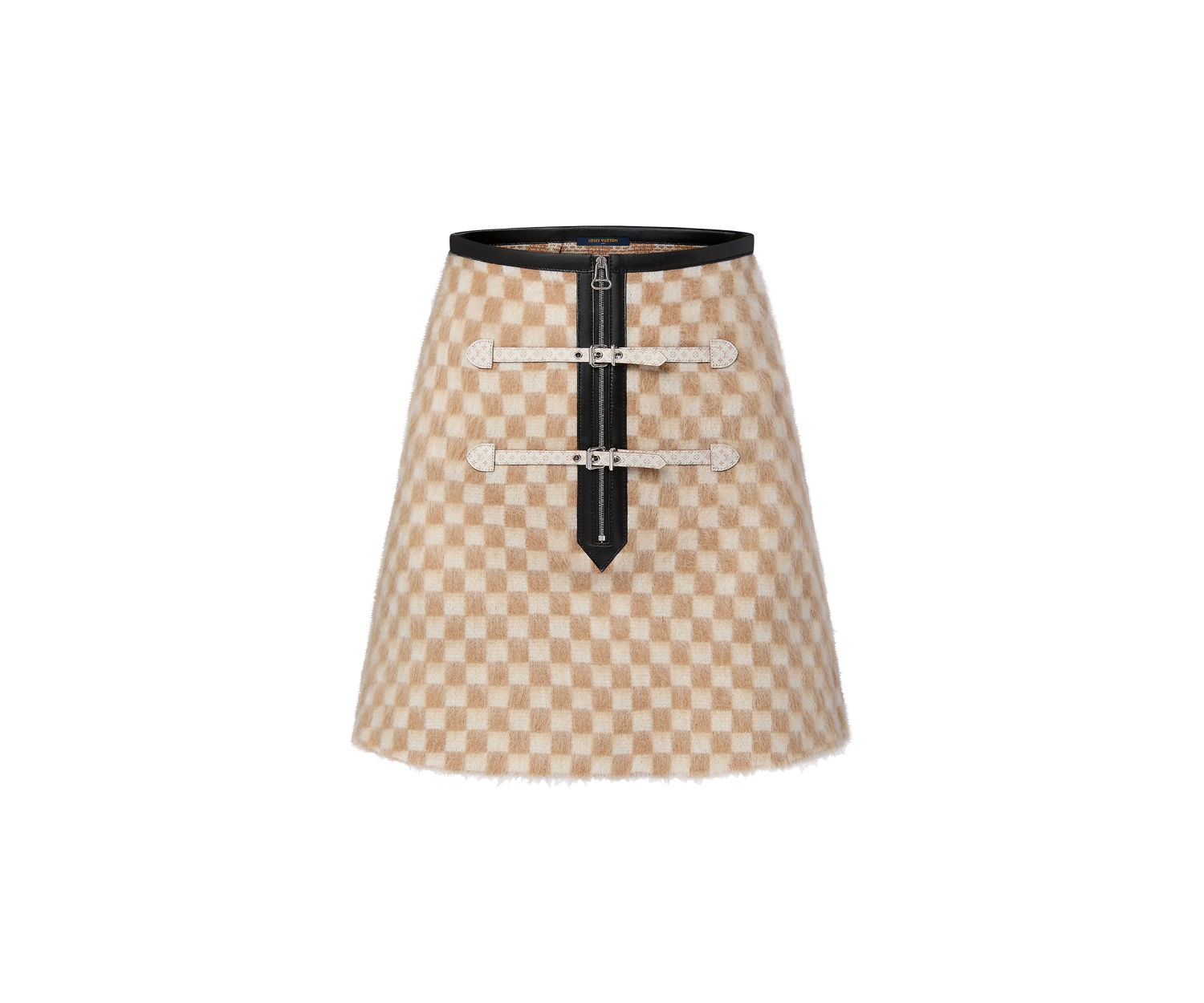 Leather Accent Damier Knit Skirt