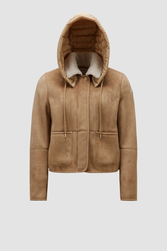 BEIGE DAFNE LEATHER DOWN JACKET