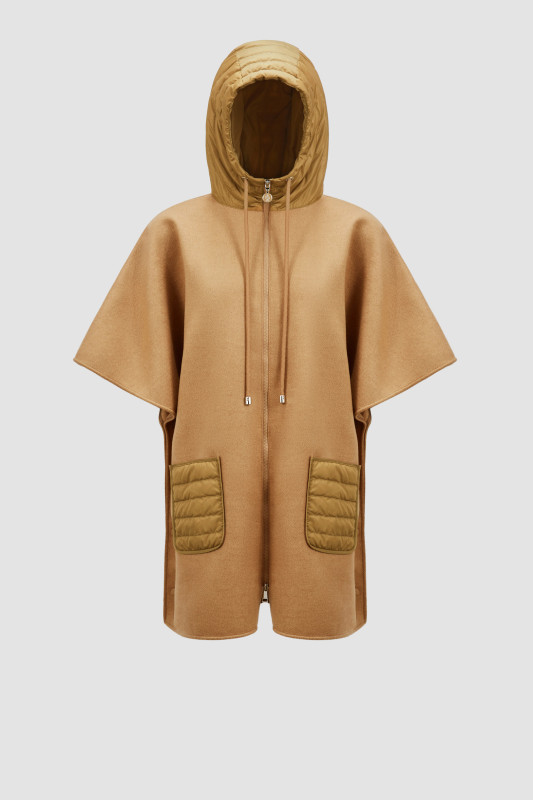 CAMEL BEIGE HOODED DOWN CAPE