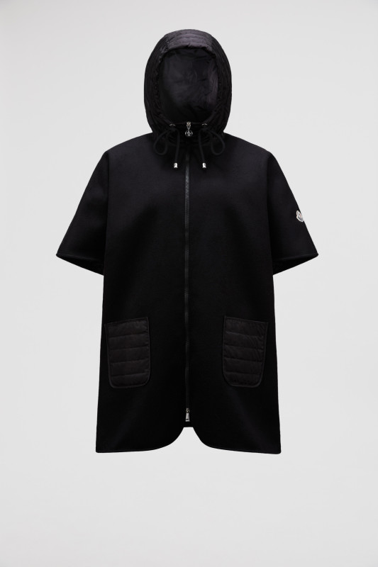 BLACK HOODED DOWN CAPE